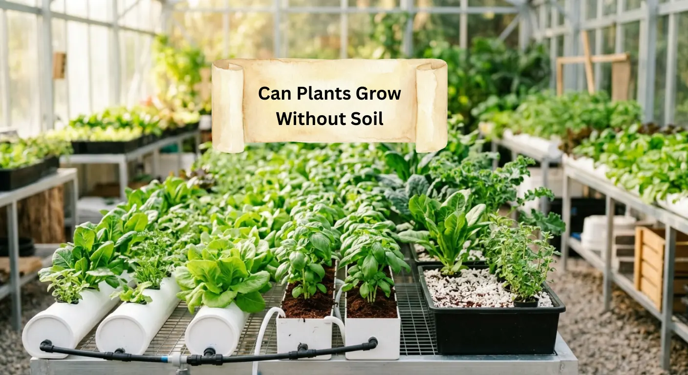 Hydroponic system growing leafy green plants indoors without soil in a greenhouse