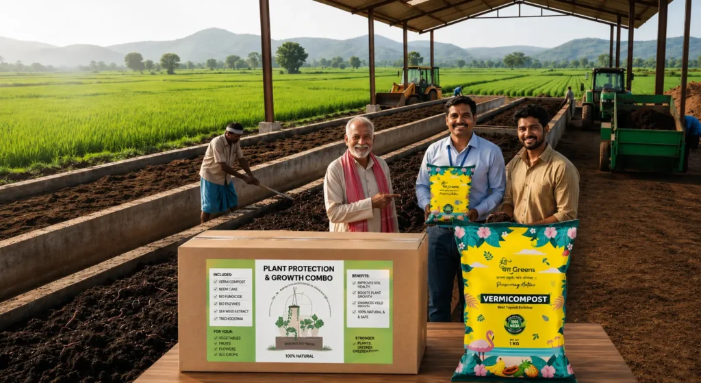 Vermicompost Manufacturer showcasing organic vermicompost products and sustainable farming production facility in India