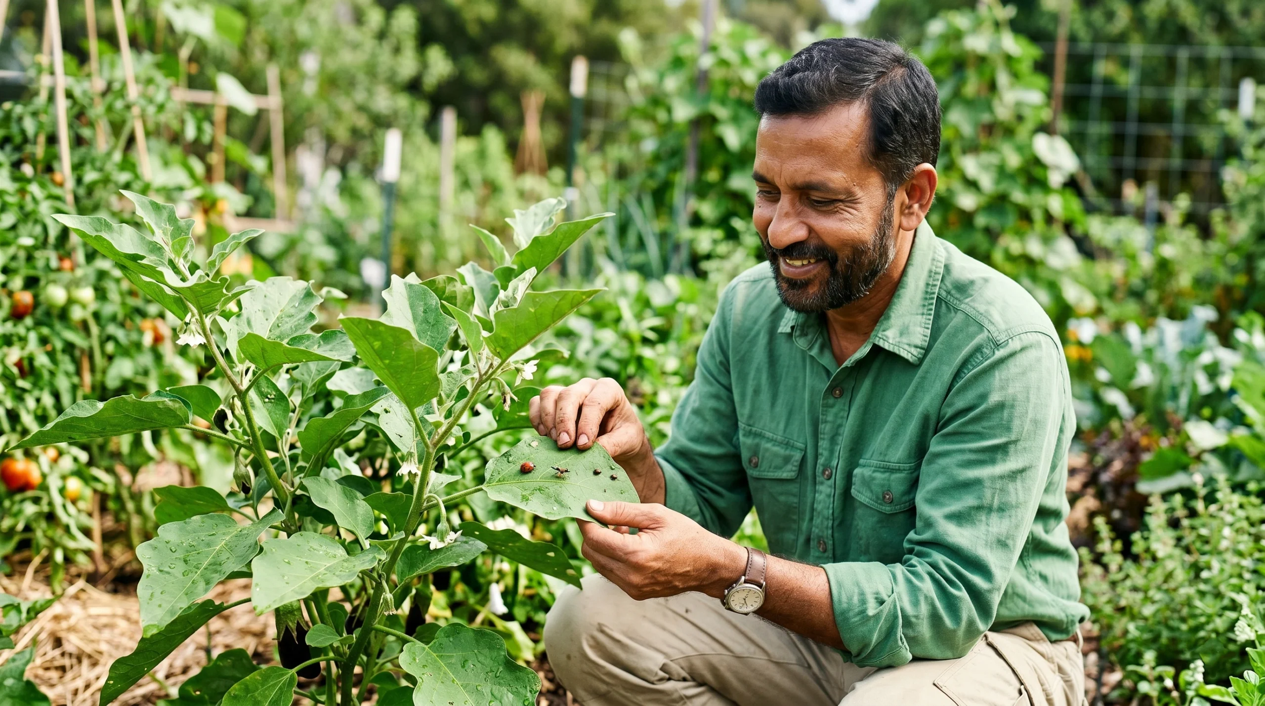 Neem cake fertilizer pellets with a young green plant growing in rich soil, showing natural gardening and organic pest control concept